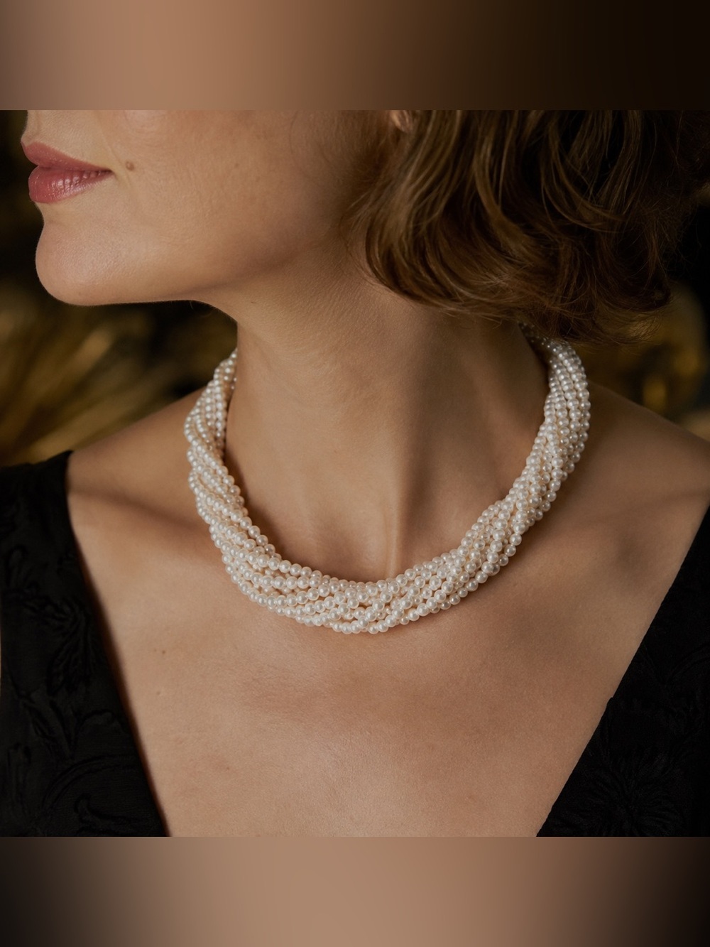 Kenneth Jay Lane KJL Faux Pearl Torsade Necklace Pave Rhinestone Heart Clasp